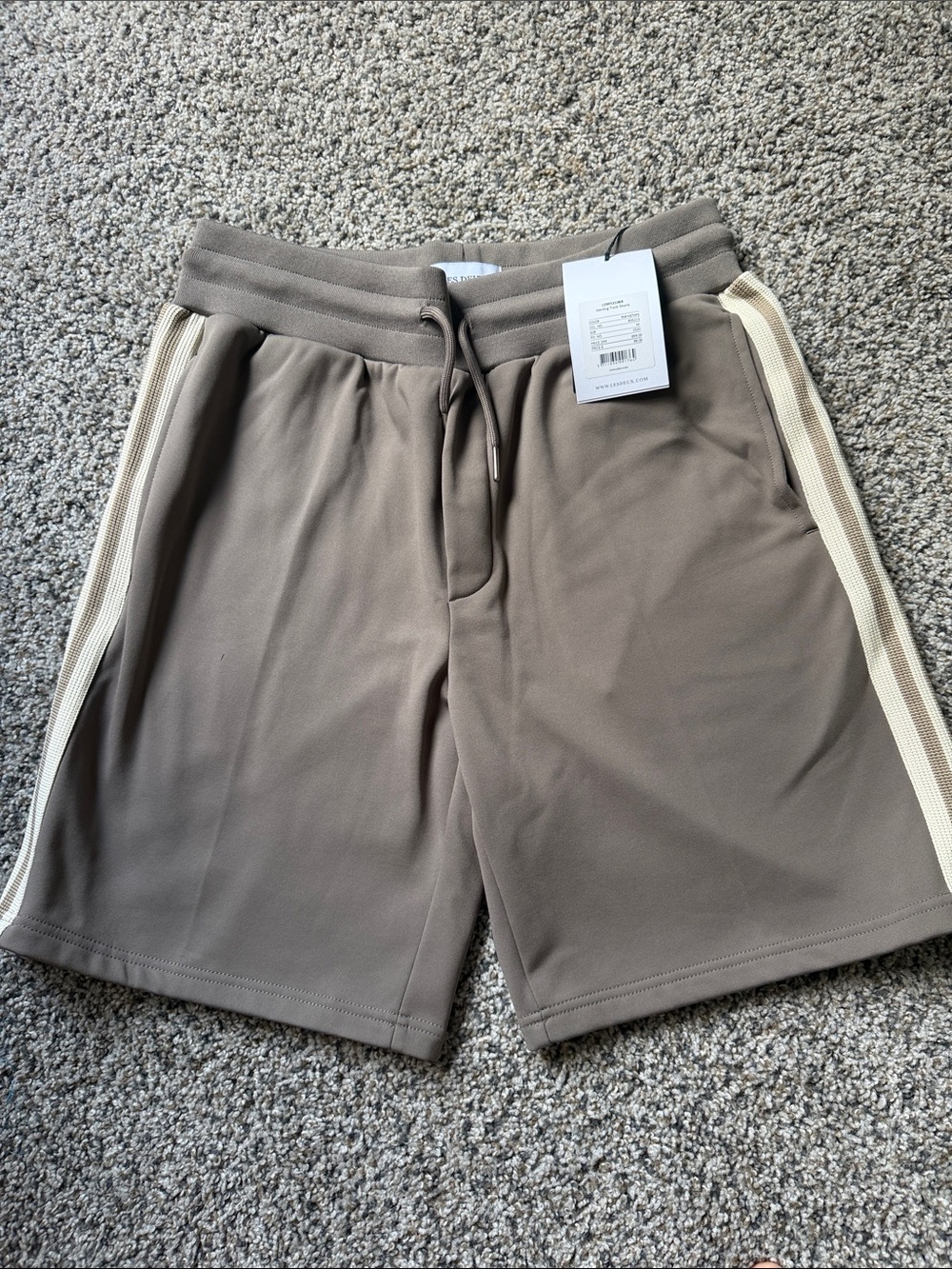 Men's Taupe Athletic Shorts with Cream Side Stripe